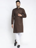 Men Coffee Brown & White Solid Kurta with Churidar - YNG Empire