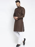 Men Coffee Brown & White Solid Kurta with Churidar - YNG Empire