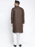 Men Coffee Brown & White Solid Kurta with Churidar - YNG Empire