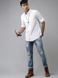 Men White Opaque Cotton Linen Casual Shirt - YNG Empire