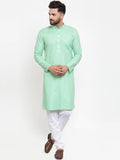 Men Sea Green & White Solid Kurta with Churidar - YNG Empire