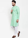 Men Sea Green & White Solid Kurta with Churidar - YNG Empire