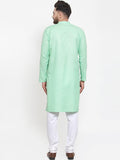 Men Sea Green & White Solid Kurta with Churidar - YNG Empire