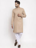 Men Brown & White Solid Kurta with Churidar - YNG Empire