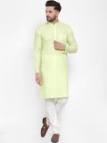 Men Lime Green & White Solid Kurta with Churidar - YNG Empire