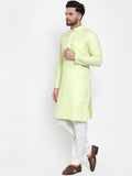 Men Lime Green & White Solid Kurta with Churidar - YNG Empire