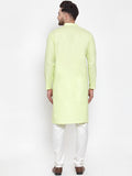 Men Lime Green & White Solid Kurta with Churidar - YNG Empire