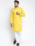 Men Yellow & White Solid Kurta with Churidar - YNG Empire