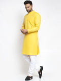 Men Yellow & White Solid Kurta with Churidar - YNG Empire