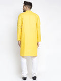 Men Yellow & White Solid Kurta with Churidar - YNG Empire