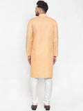 Men Peach-Coloured & White Solid Kurta with Churidar - YNG Empire