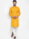 Men Mustard Yellow & White Solid Kurta with Churidar - YNG Empire