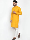 Men Mustard Yellow & White Solid Kurta with Churidar - YNG Empire