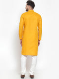 Men Mustard Yellow & White Solid Kurta with Churidar - YNG Empire